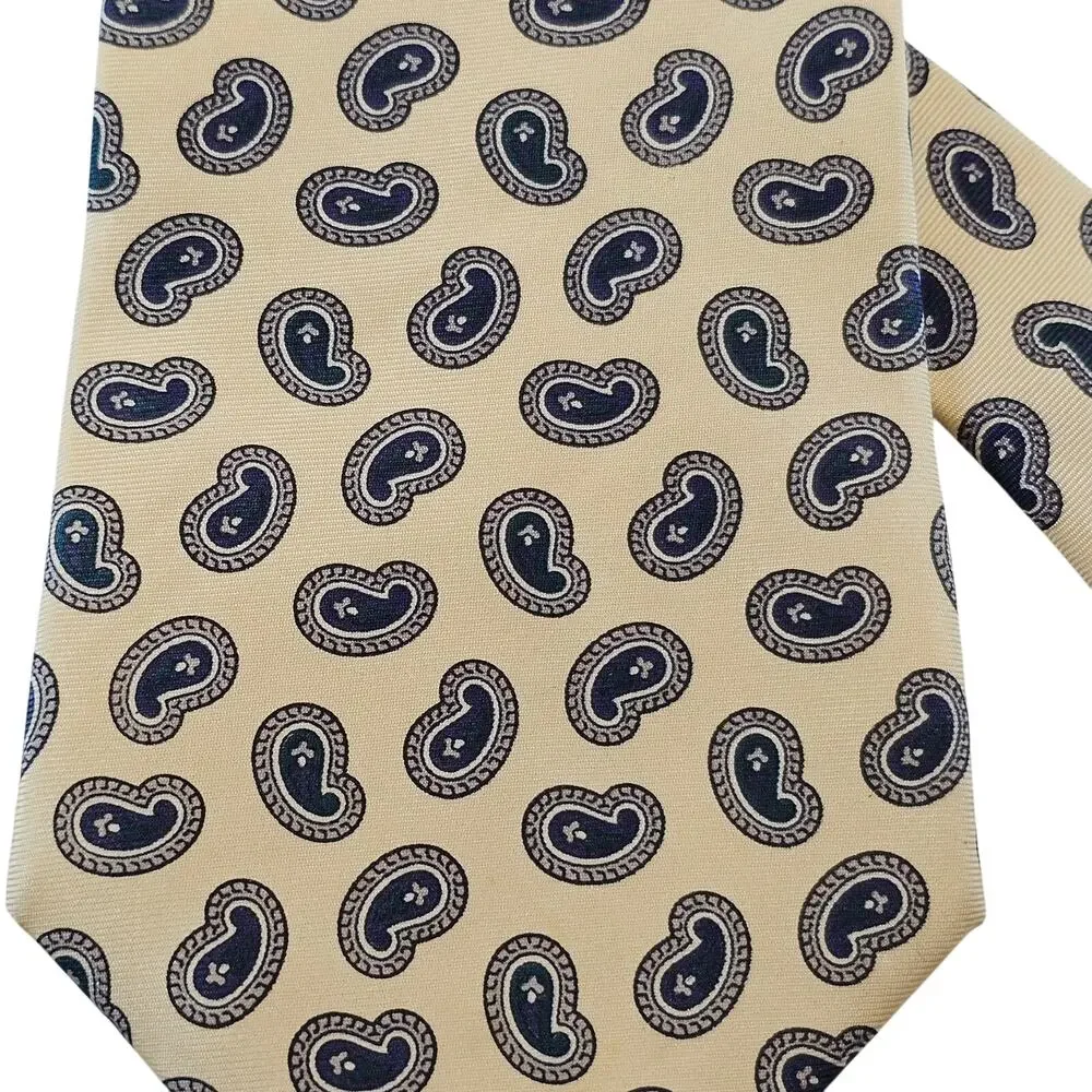 The Man’s Shop Necktie Ivory Blue Paisley 100% Silk Handmade Dominican Republic